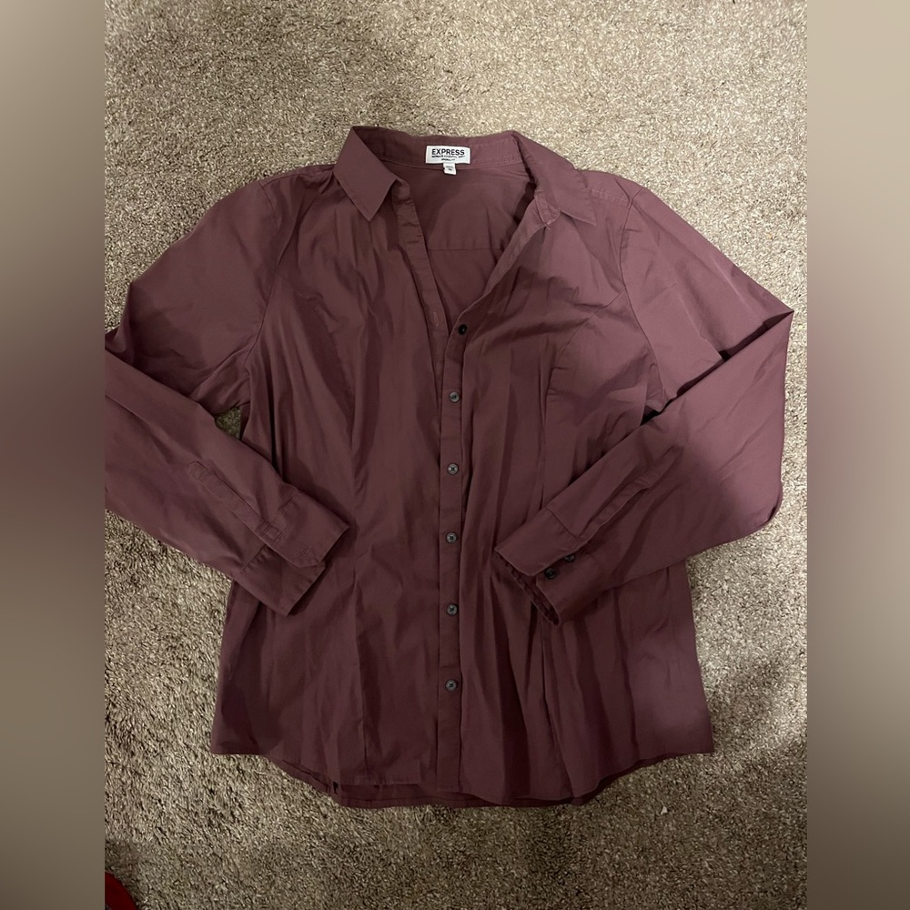 Maroon long sleeve button down blouse